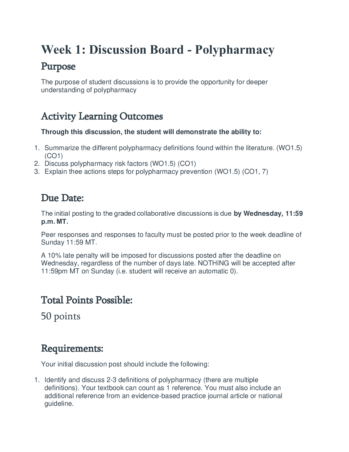 Preview image for NR 601 Week 1 Discussion Board – Polypharmacy (Initial post, faculty and peer responses) Summer 2020{100%}